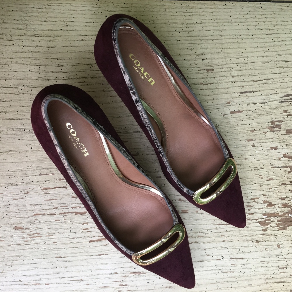 Burgundy Coach Gabby Suede Pumps